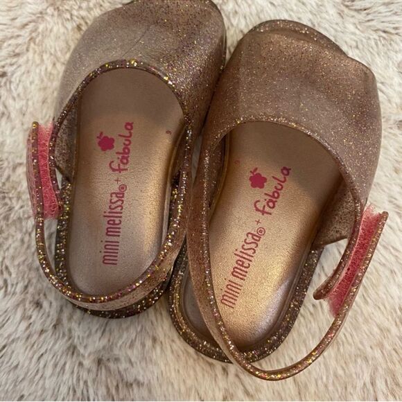 Mini Melissa × Fabula Pink Glitter Jelly Slingback Sandals Toddler Size 6 - Picture 5 of 7